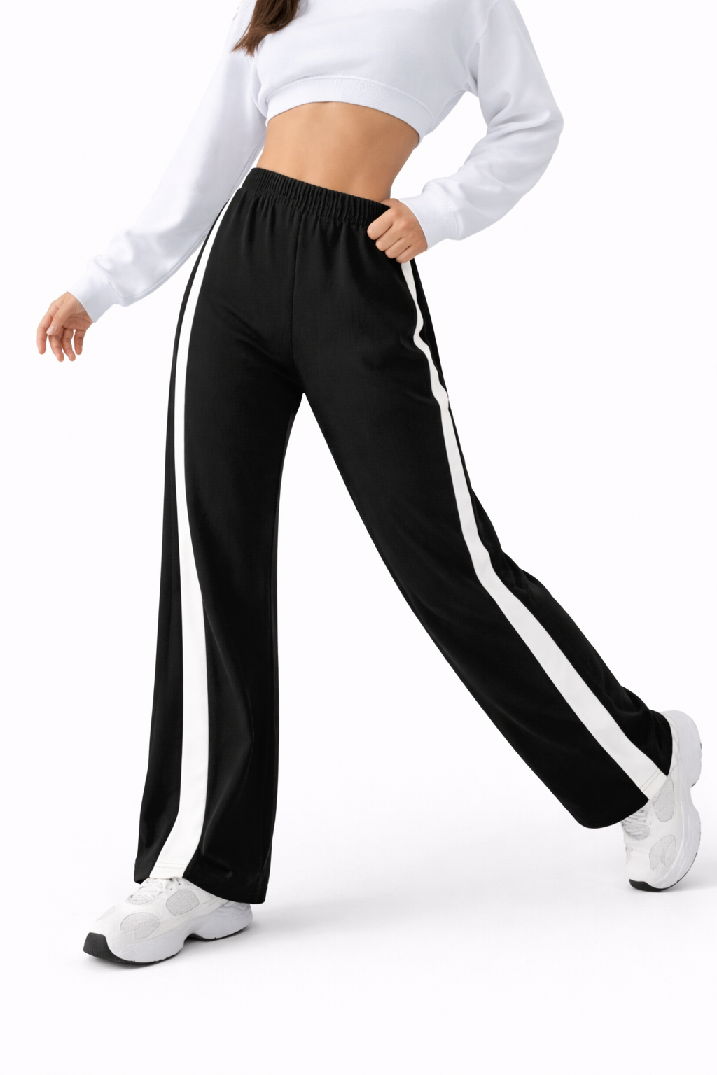 Wide-Leg Contrast Track Pants