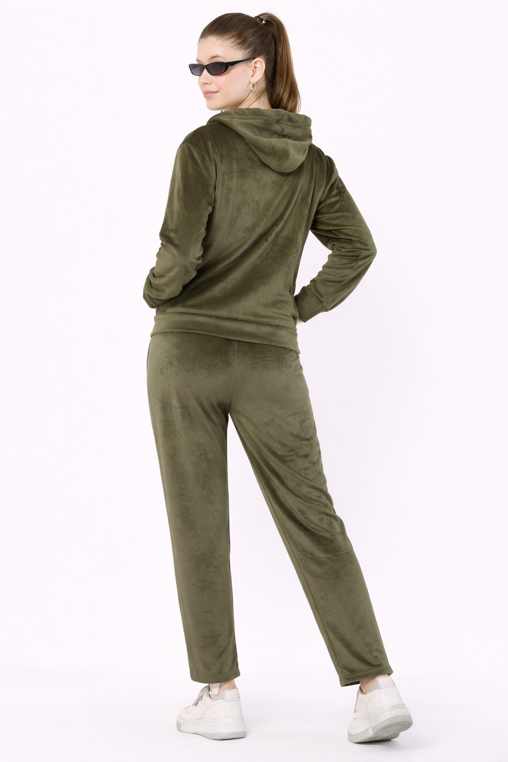 Women’s Velvet Hooded Tracksuit Set – Zip-Up Jacket & Pants