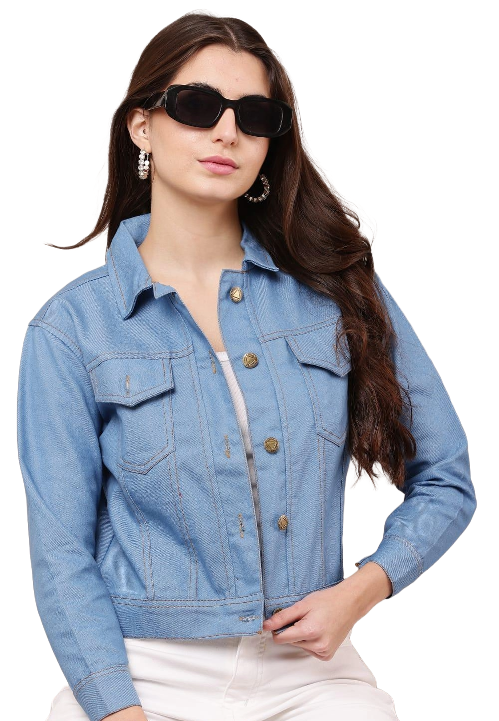 Women's Button-Down Crop Denim Jacket