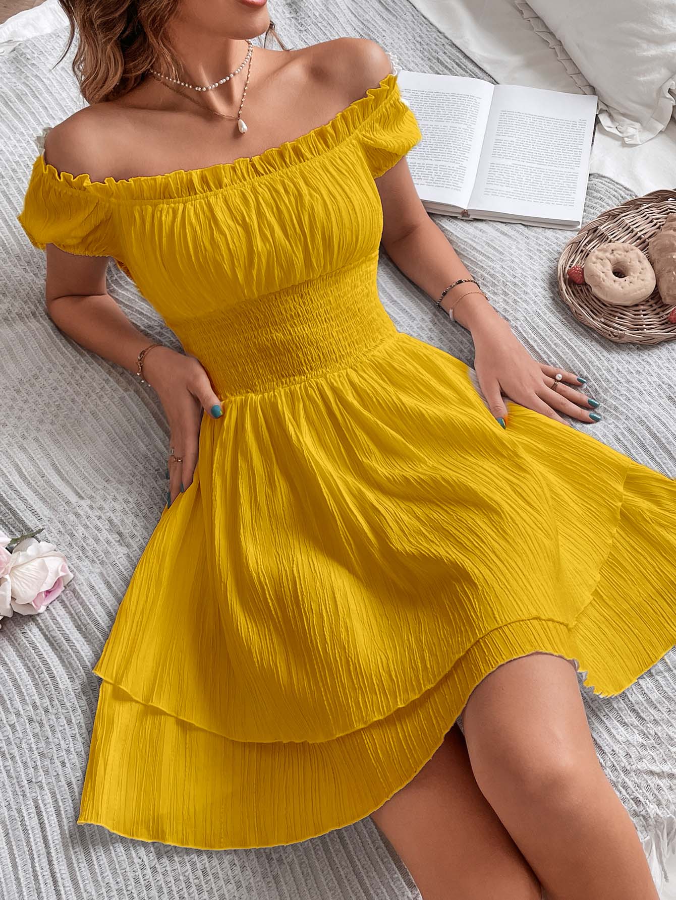 Dress Off-Shoulder Smocked Mini Dress