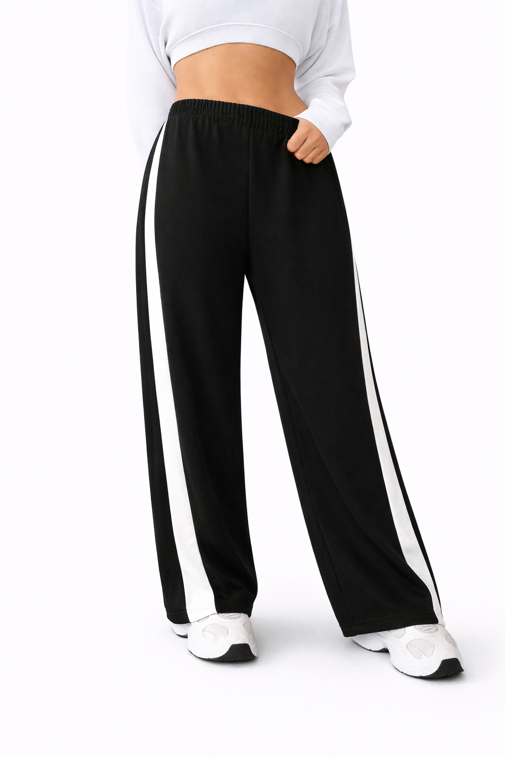 Wide-Leg Contrast Track Pants