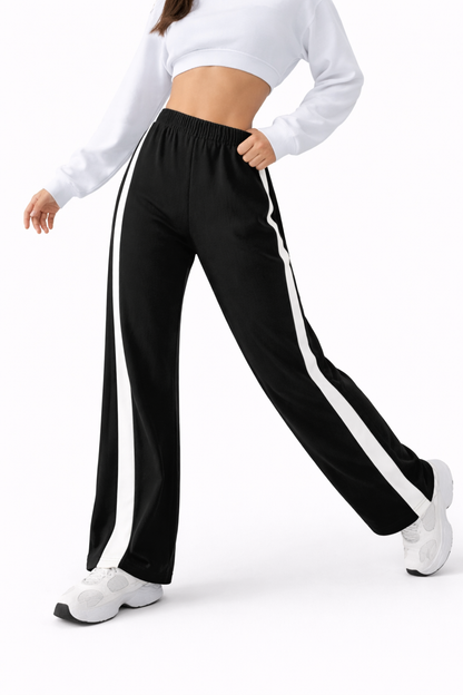 Wide-Leg Contrast Track Pants