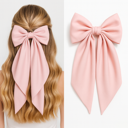 Women’s Satin Large Bow Hair Clip – Elegant Pink Ribbon Hair Accessory