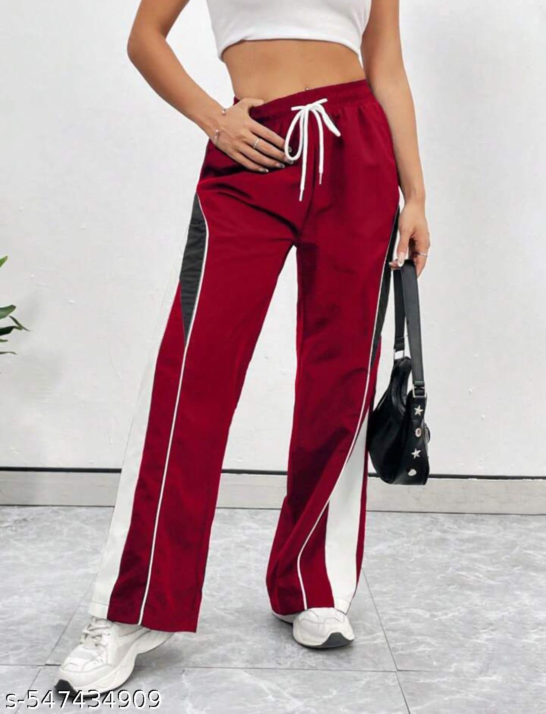 Women Contrast Piping Relaxed Fit Trouser