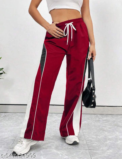 Women Contrast Piping Relaxed Fit Trouser