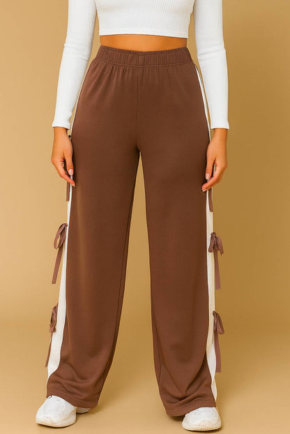 Contrast Trouser Panel and Bow-tie White Wide-Leg Sweatpants, Sizes 26 to 32