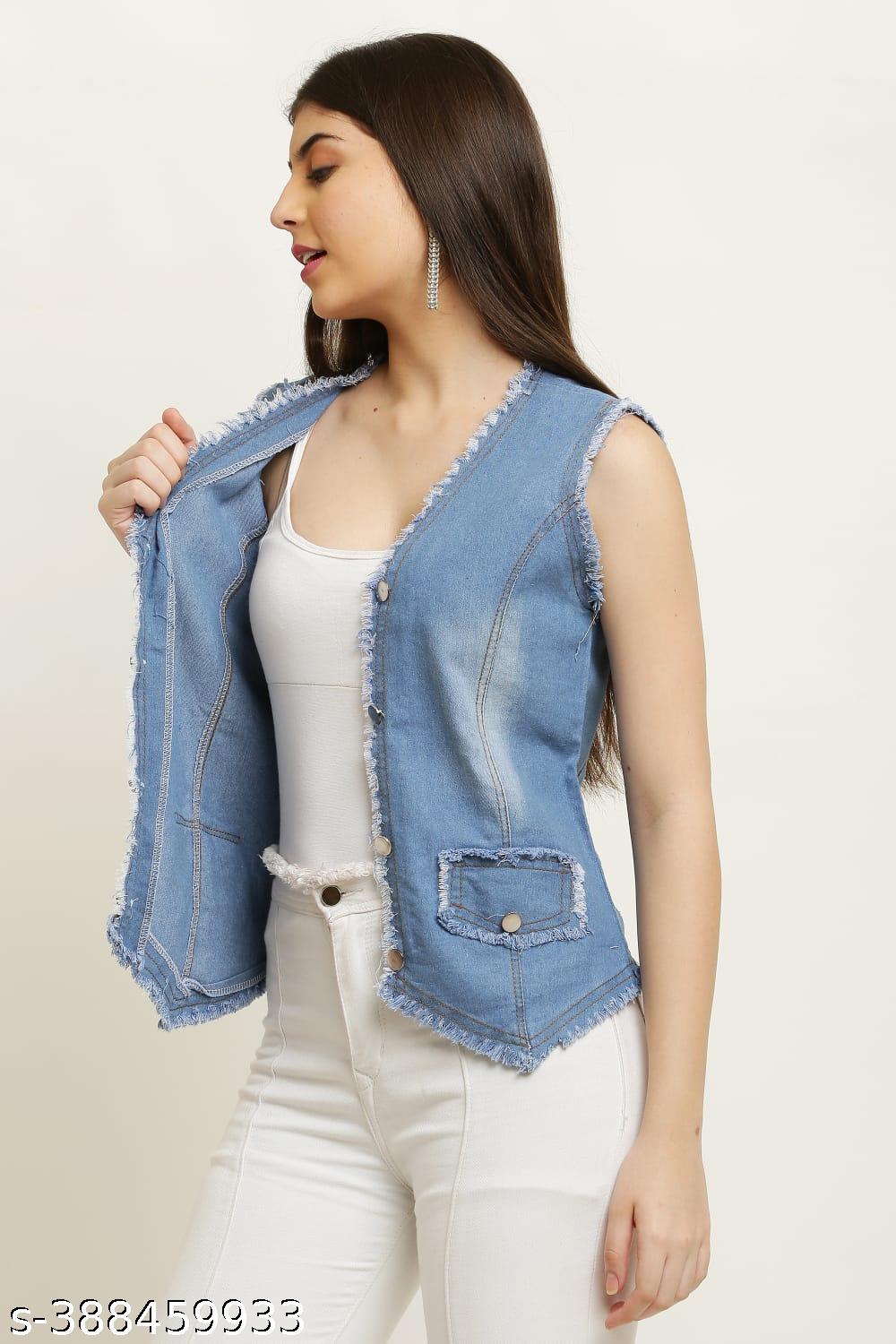 Sleeveless Denim Vest for Women, Frayed Edge Design