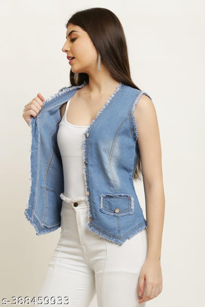 Sleeveless Denim Vest for Women, Frayed Edge Design