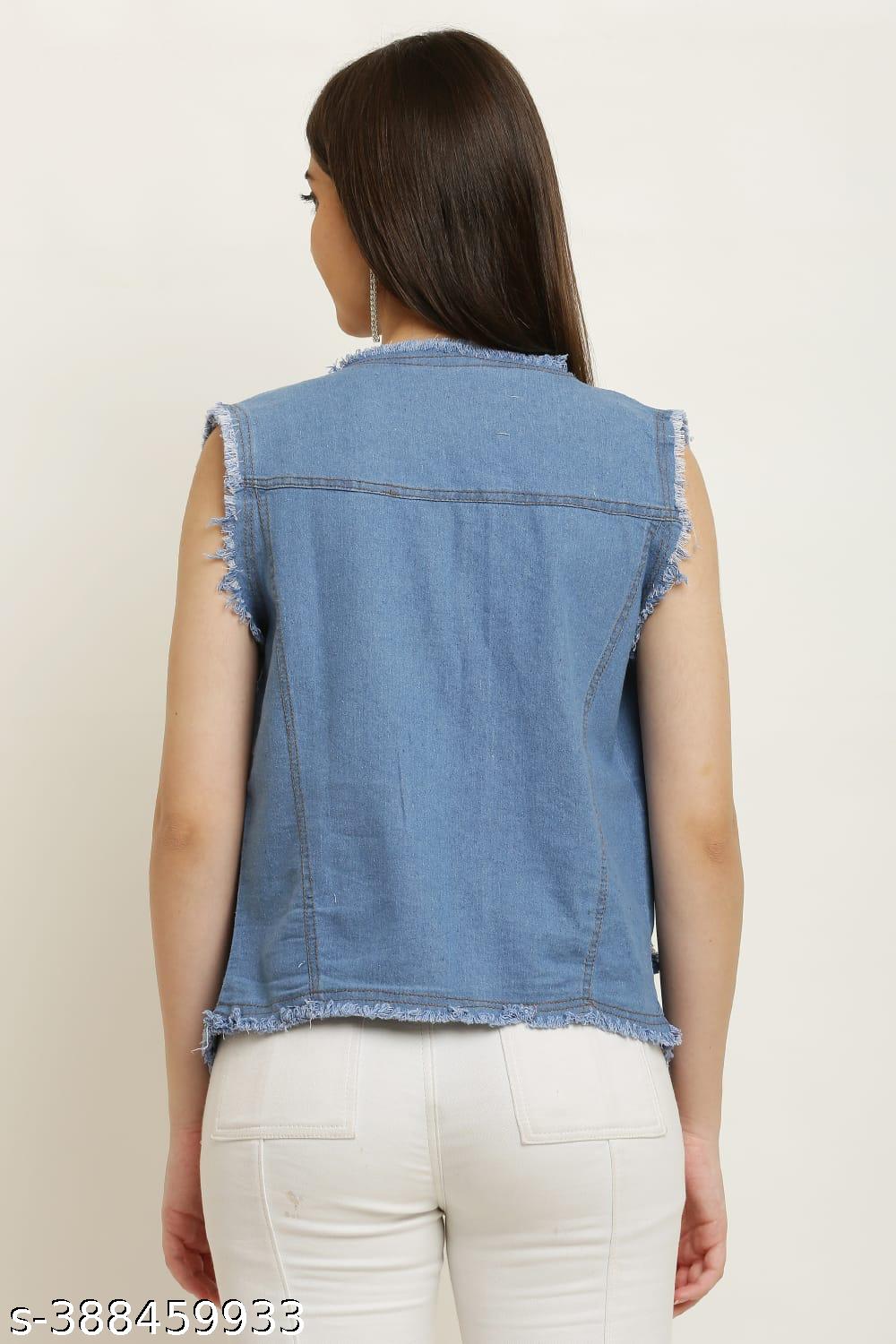 Sleeveless Denim Vest for Women, Frayed Edge Design