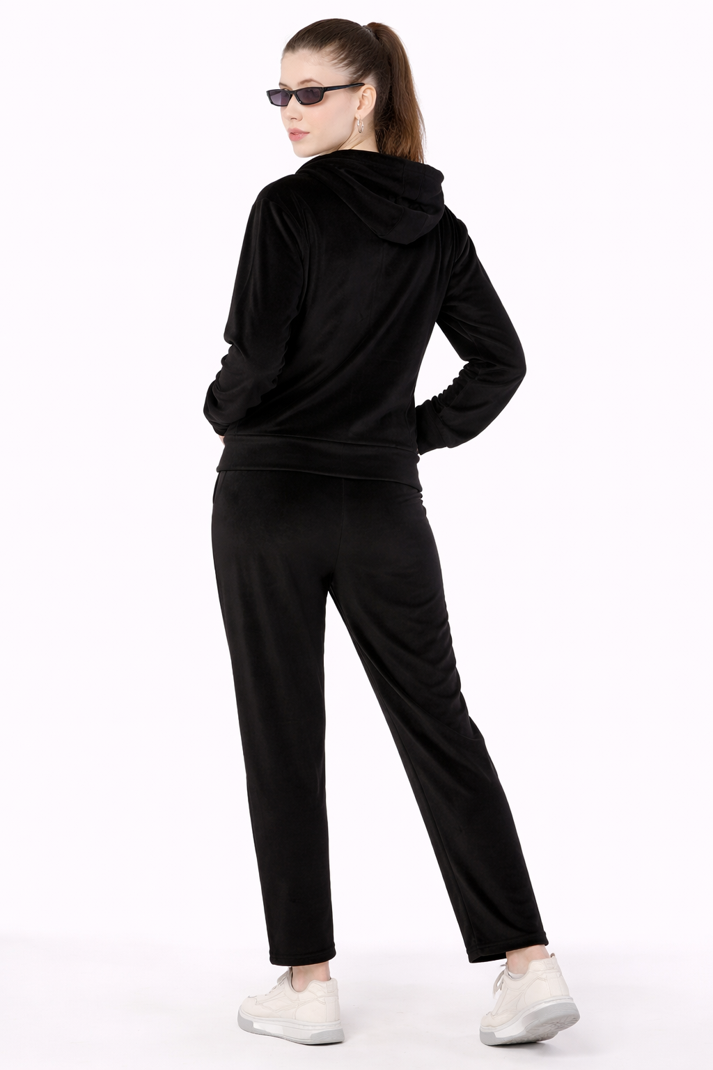 Women’s Velvet Hooded Tracksuit Set – Zip-Up Jacket & Pants
