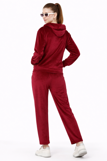 Women’s Velvet Hooded Tracksuit Set – Zip-Up Jacket & Pants
