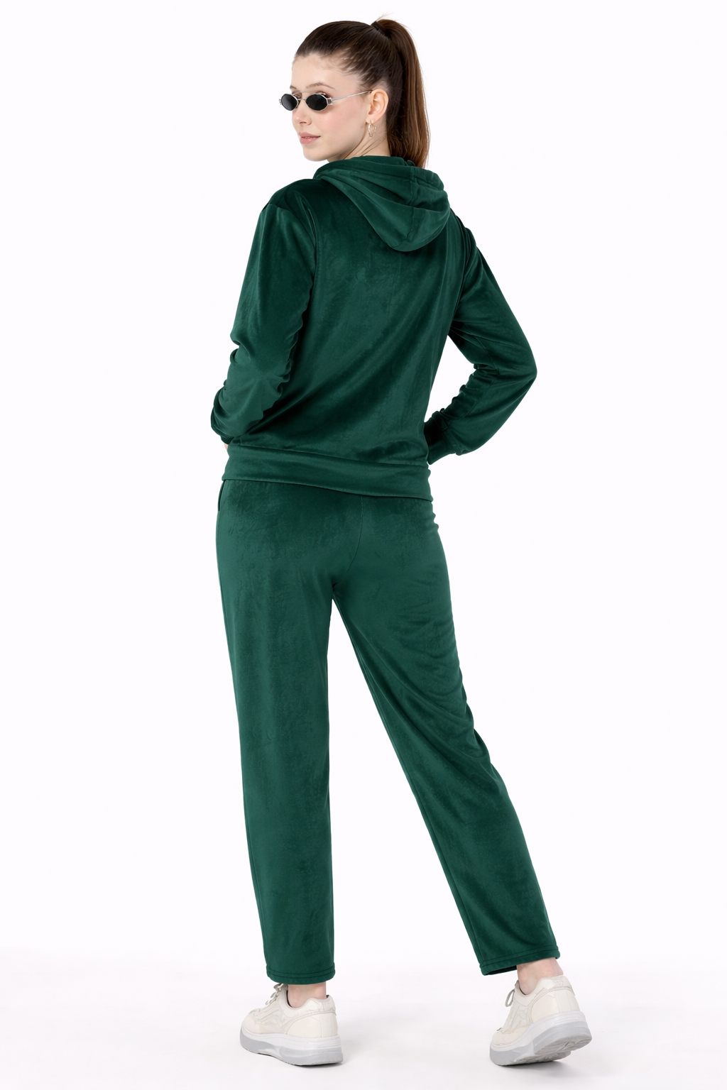 Women’s Velvet Hooded Tracksuit Set – Zip-Up Jacket & Pants