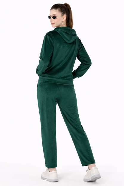 Women’s Velvet Hooded Tracksuit Set – Zip-Up Jacket & Pants