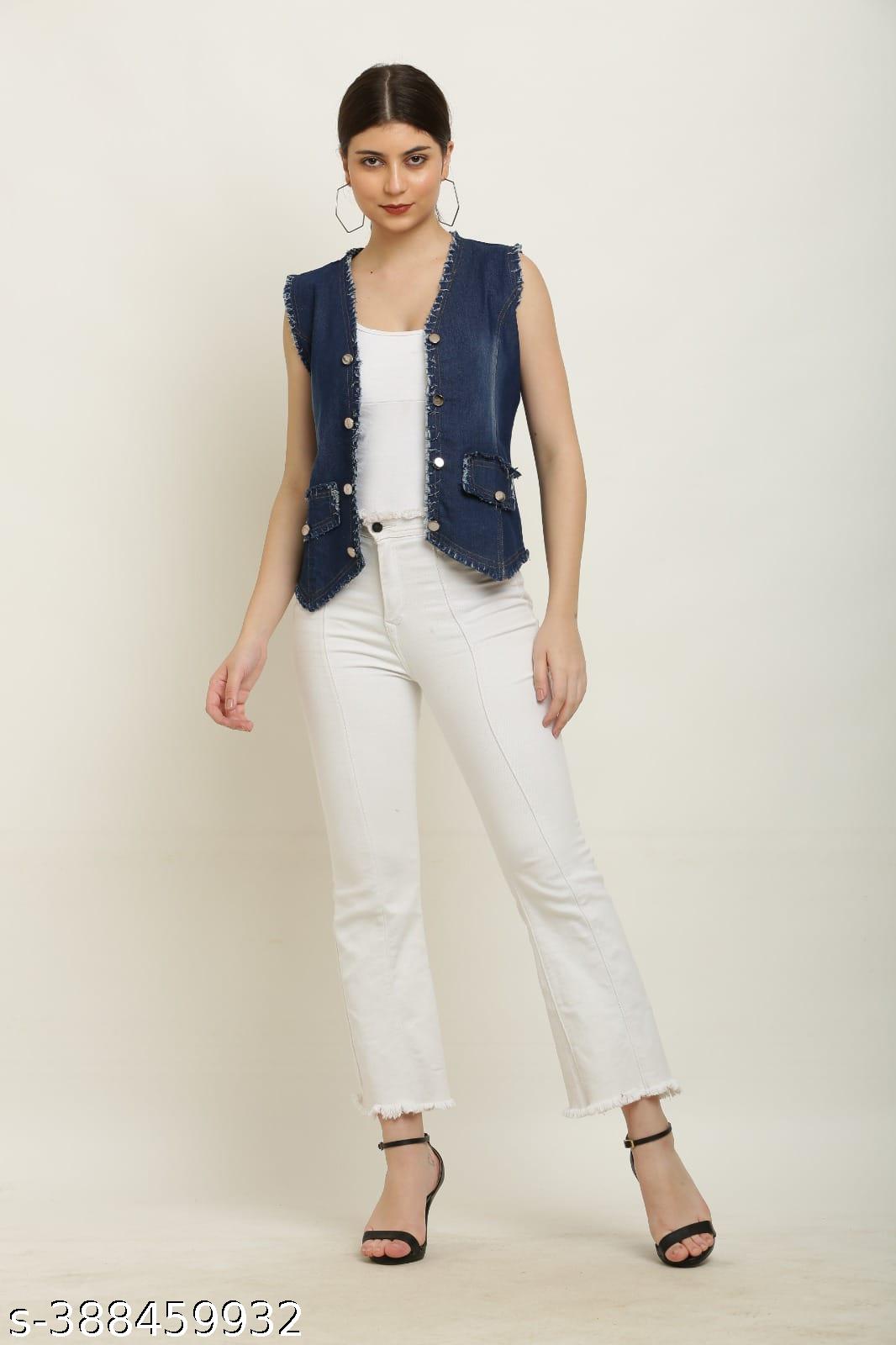 Sleeveless Denim Vest for Women, Frayed Edge Design