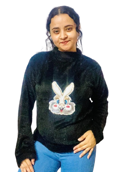 Women’s White Plush Fleece Sweater with Cute Cat Face Embroidery & Red Bow