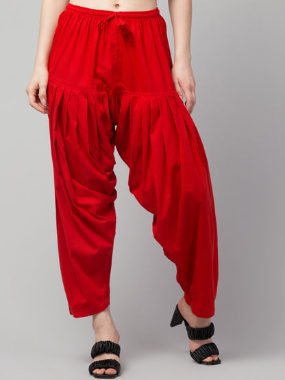 Women's Pleated Patiala Pants, Cotton, Drawstring Waist, Full Length, Regular Fit