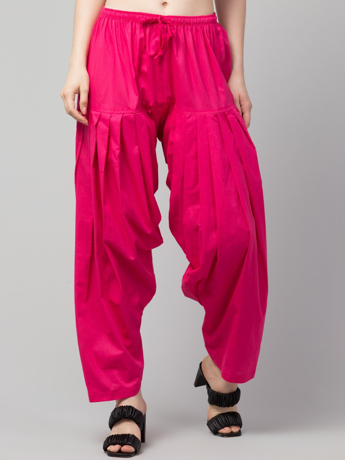 Women's Pleated Patiala Pants, Cotton, Drawstring Waist, Full Length, Regular Fit