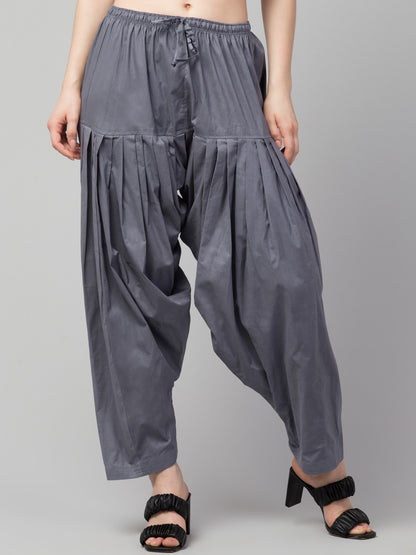 Women's Pleated Patiala Pants, Cotton, Drawstring Waist, Full Length, Regular Fit