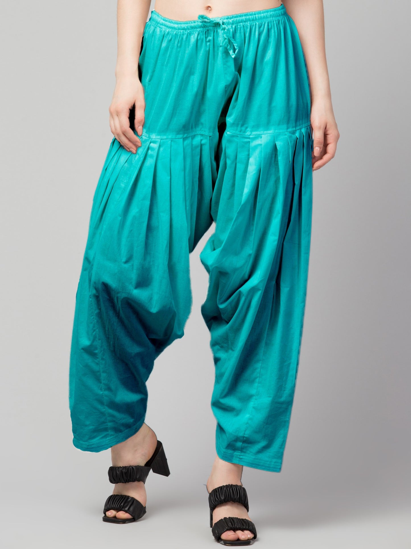 Women's Pleated Patiala Pants, Cotton, Drawstring Waist, Full Length, Regular Fit