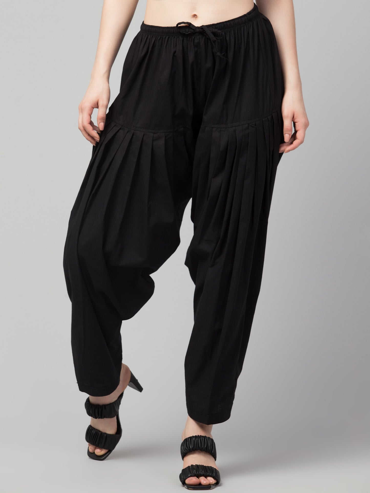 Women's Pleated Patiala Pants, Cotton, Drawstring Waist, Full Length, Regular Fit