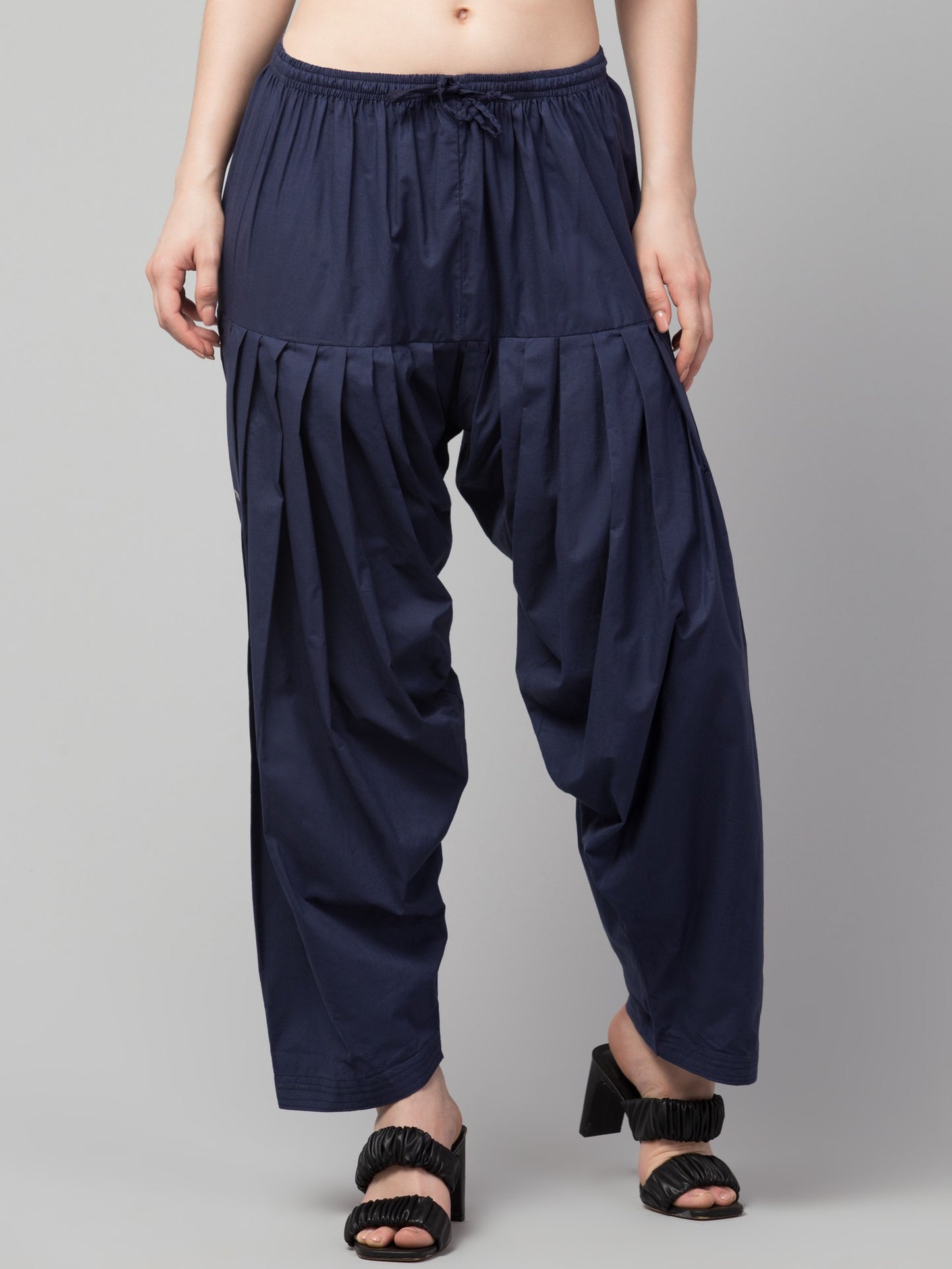 Women's Pleated Patiala Pants, Cotton, Drawstring Waist, Full Length, Regular Fit
