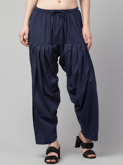 Women's Pleated Patiala Pants, Cotton, Drawstring Waist, Full Length, Regular Fit