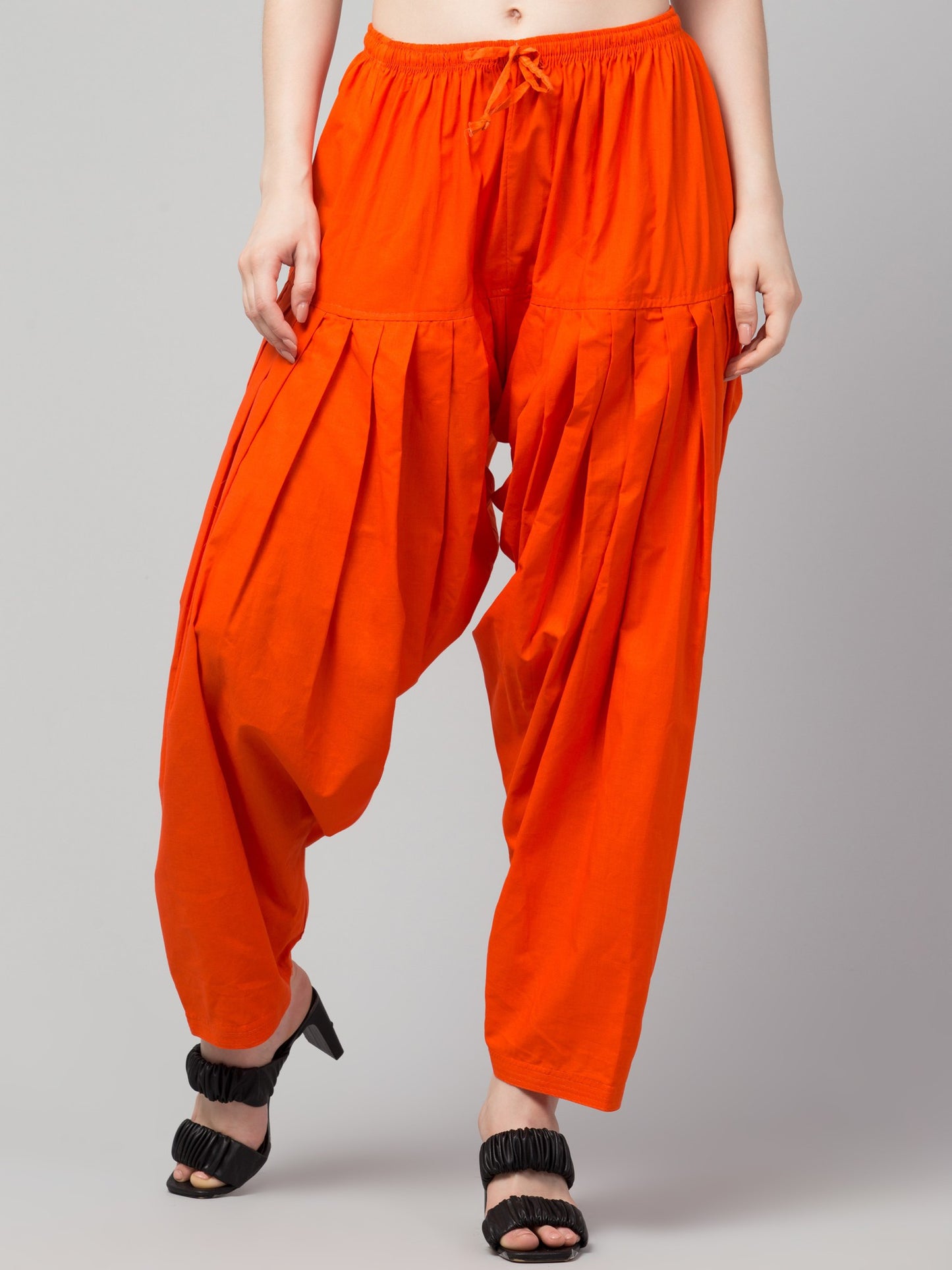 Women's Pleated Patiala Pants, Cotton, Drawstring Waist, Full Length, Regular Fit