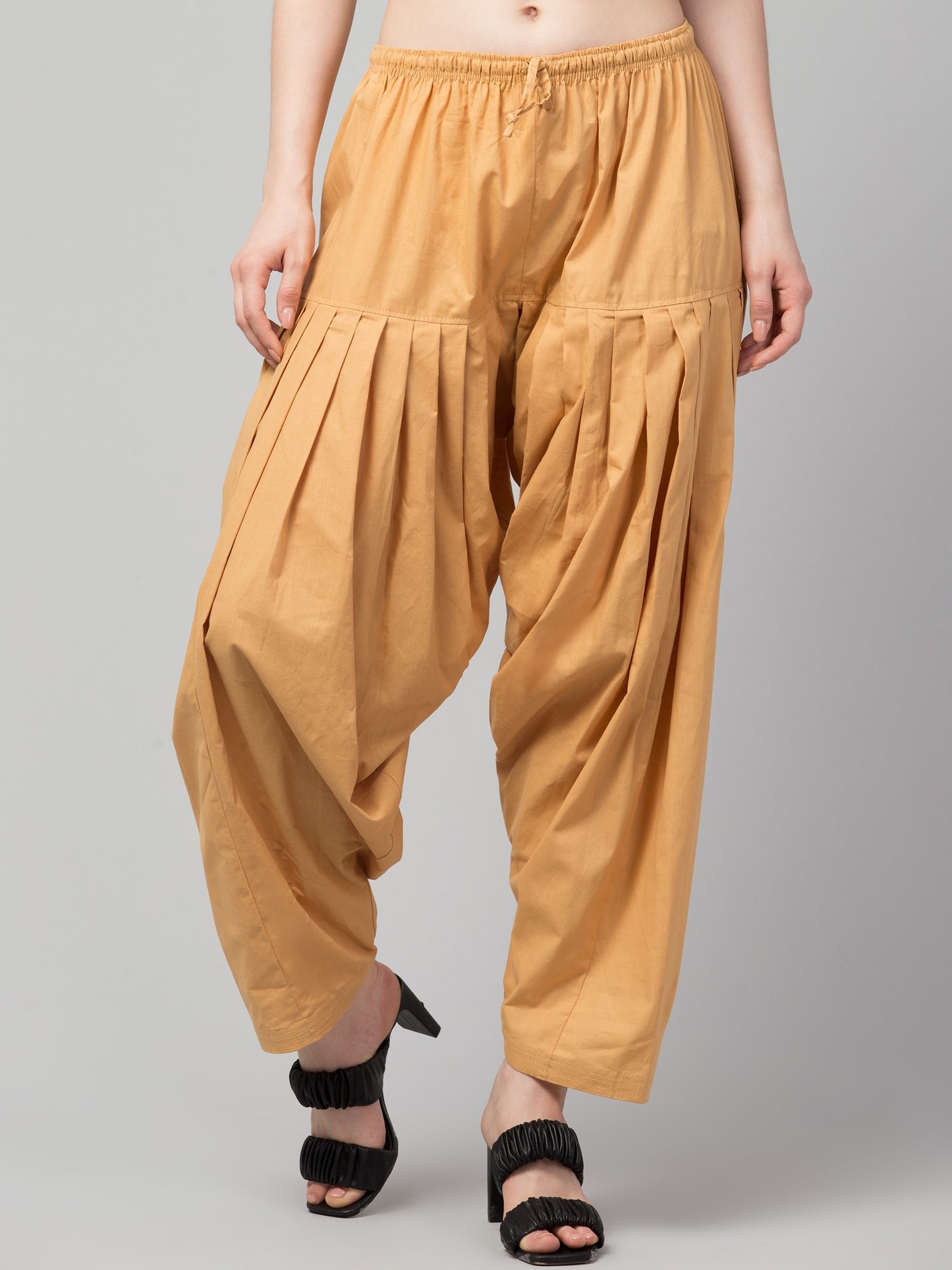 Women's Pleated Patiala Pants, Cotton, Drawstring Waist, Full Length, Regular Fit