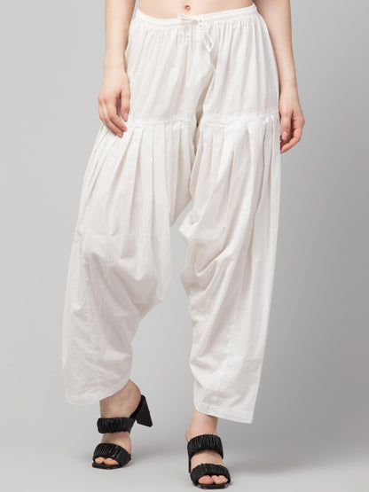 Women's Pleated Patiala Pants, Cotton, Drawstring Waist, Full Length, Regular Fit