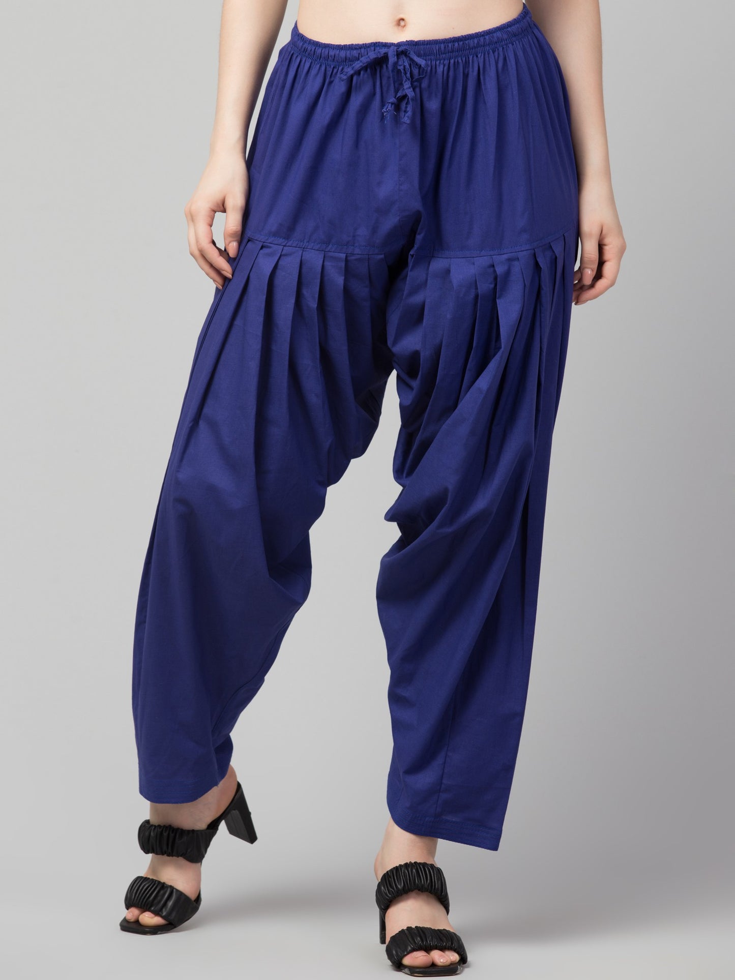 Women's Pleated Patiala Pants, Cotton, Drawstring Waist, Full Length, Regular Fit