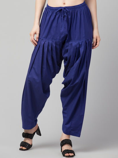 Women's Pleated Patiala Pants, Cotton, Drawstring Waist, Full Length, Regular Fit