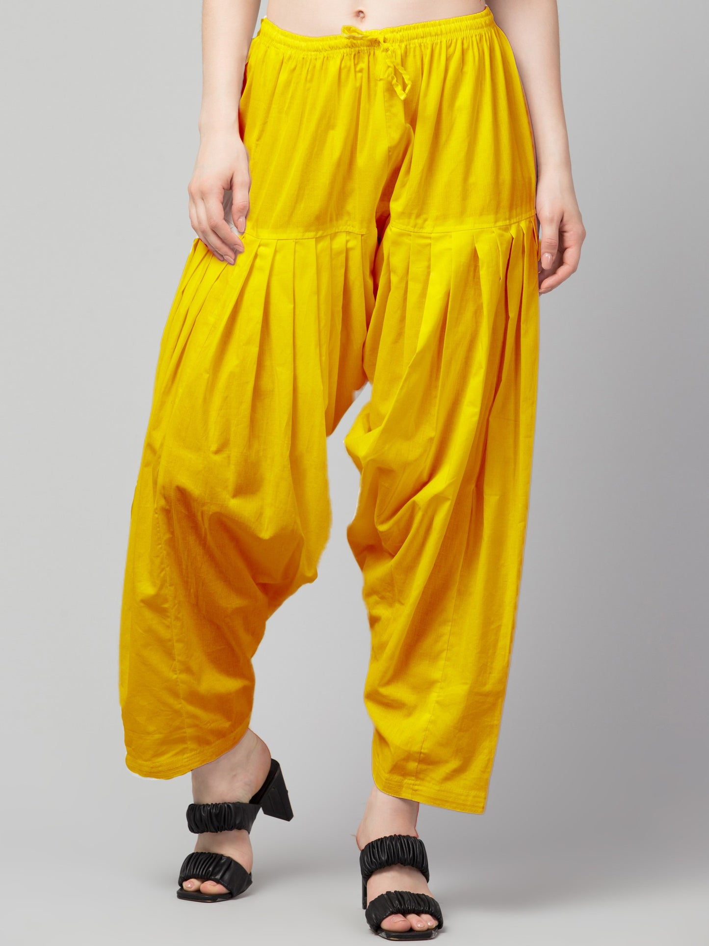 Women's Pleated Patiala Pants, Cotton, Drawstring Waist, Full Length, Regular Fit