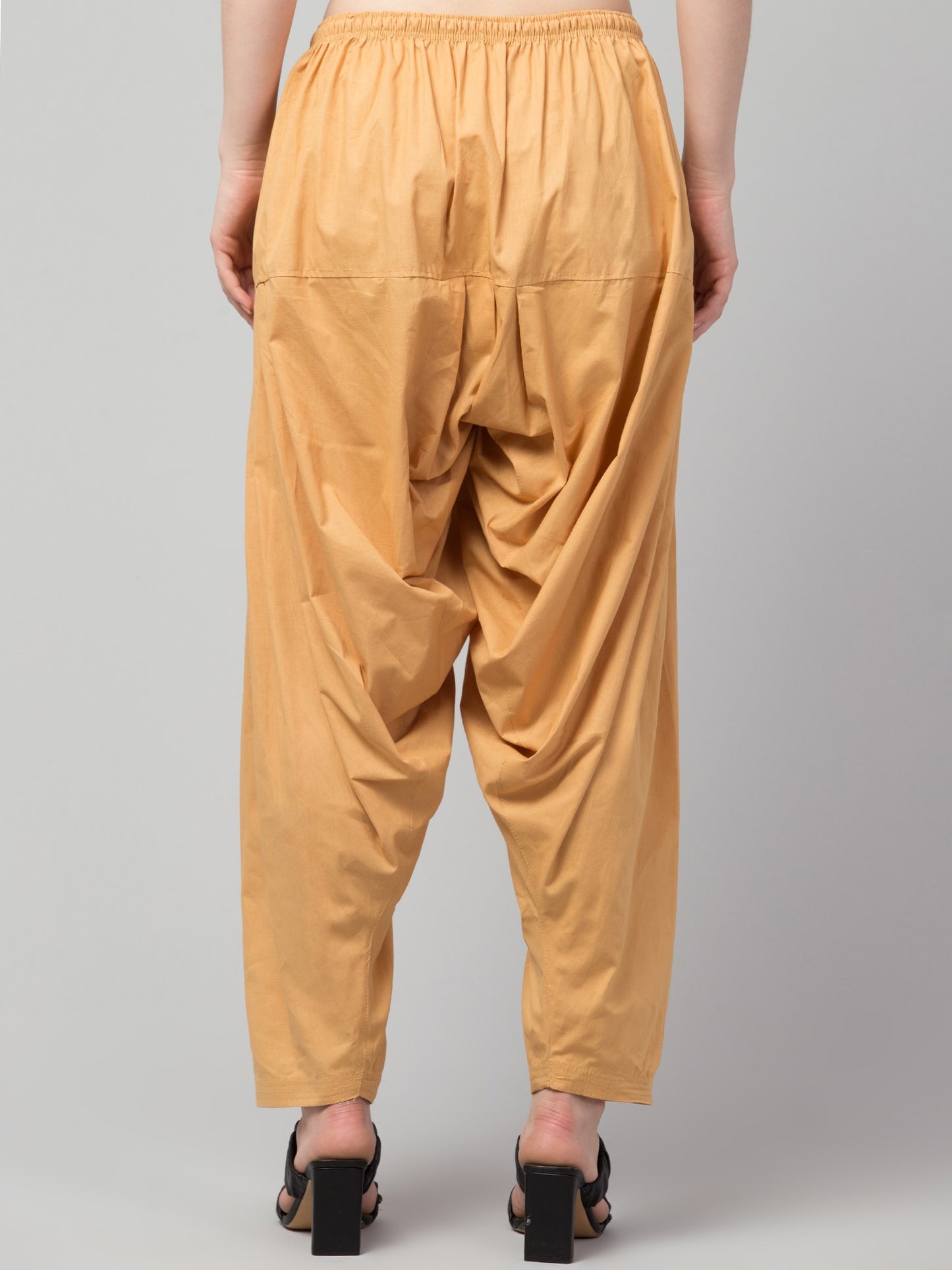 Women's Pleated Patiala Pants, Cotton, Drawstring Waist, Full Length, Regular Fit