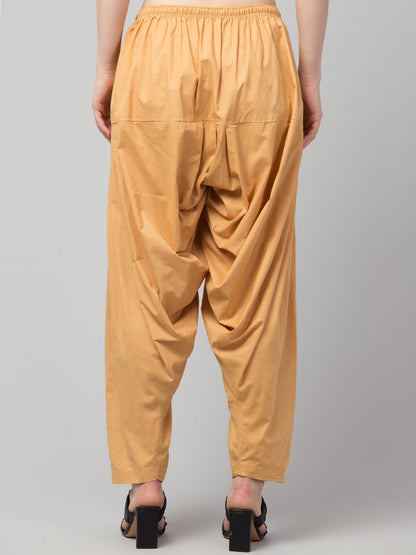 Women's Pleated Patiala Pants, Cotton, Drawstring Waist, Full Length, Regular Fit