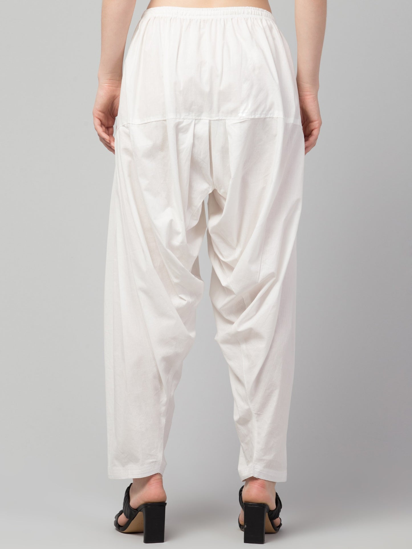 Women's Pleated Patiala Pants, Cotton, Drawstring Waist, Full Length, Regular Fit