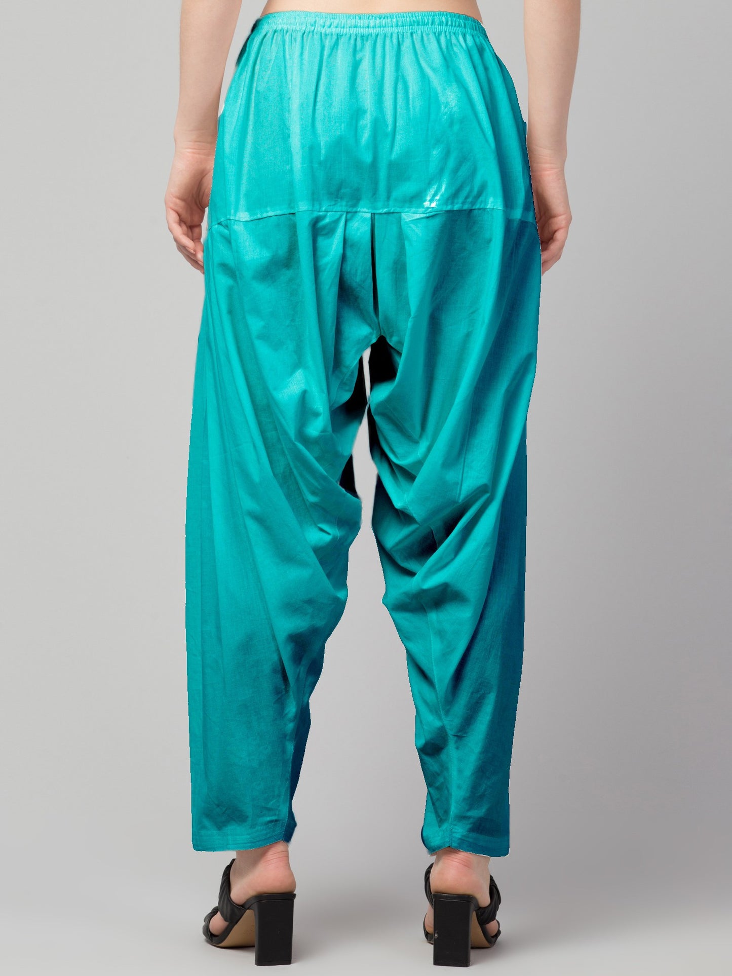 Women's Pleated Patiala Pants, Cotton, Drawstring Waist, Full Length, Regular Fit