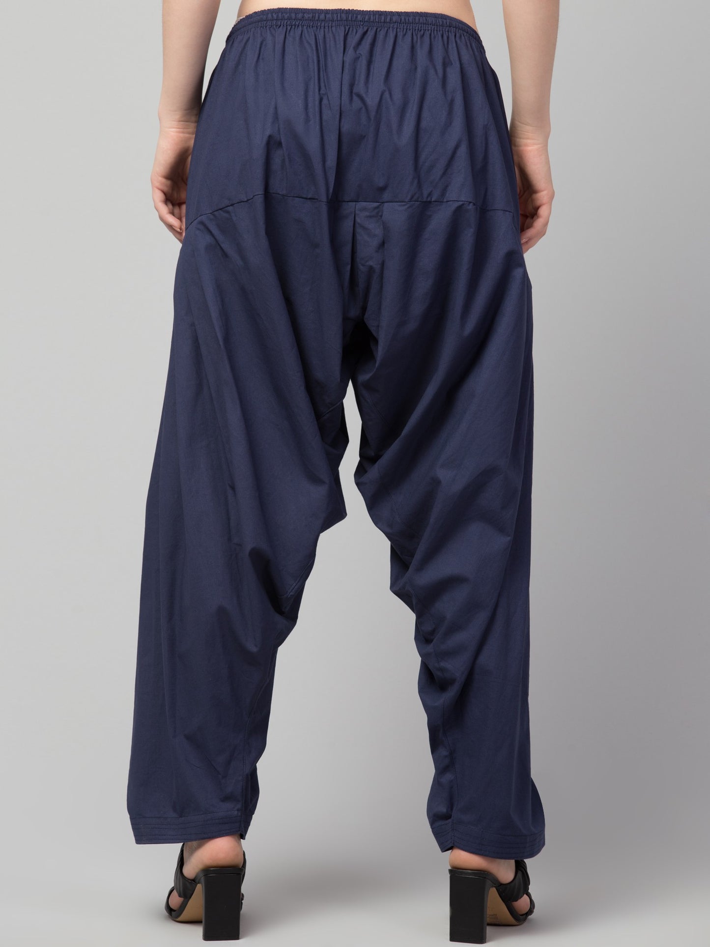 Women's Pleated Patiala Pants, Cotton, Drawstring Waist, Full Length, Regular Fit