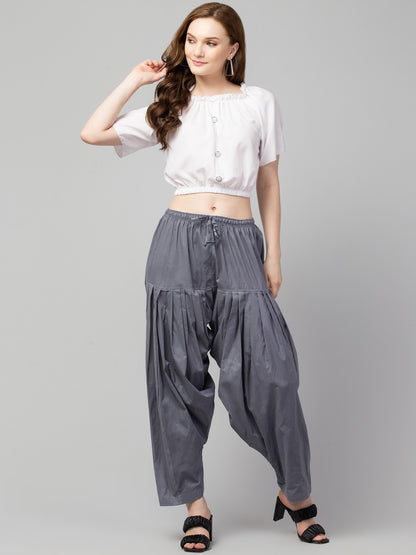 Women's Pleated Patiala Pants, Cotton, Drawstring Waist, Full Length, Regular Fit
