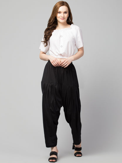 Women's Pleated Patiala Pants, Cotton, Drawstring Waist, Full Length, Regular Fit