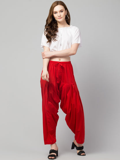 Women's Pleated Patiala Pants, Cotton, Drawstring Waist, Full Length, Regular Fit