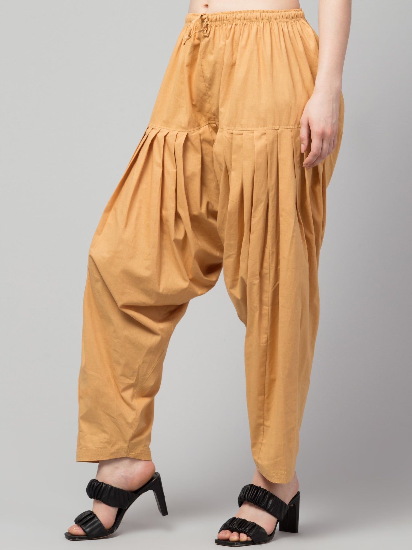 Women's Pleated Patiala Pants, Cotton, Drawstring Waist, Full Length, Regular Fit