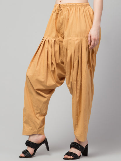 Women's Pleated Patiala Pants, Cotton, Drawstring Waist, Full Length, Regular Fit