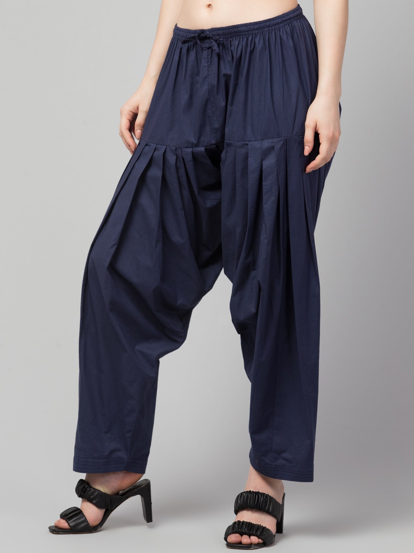 Women's Pleated Patiala Pants, Cotton, Drawstring Waist, Full Length, Regular Fit