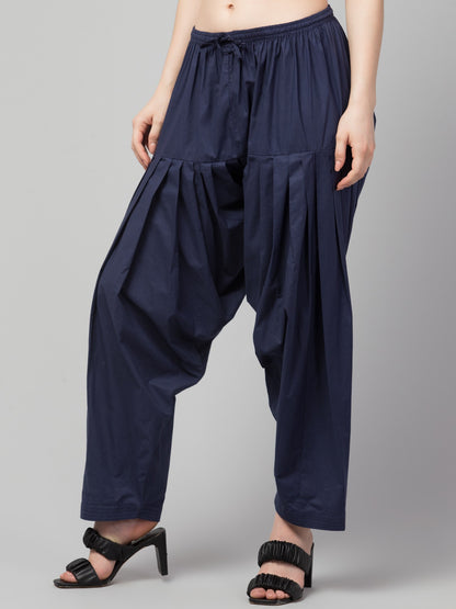 Women's Pleated Patiala Pants, Cotton, Drawstring Waist, Full Length, Regular Fit