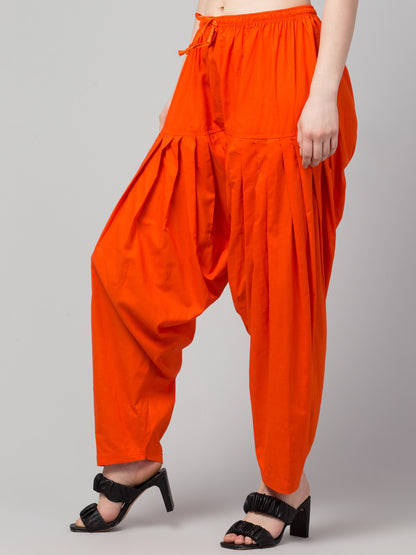 Women's Pleated Patiala Pants, Cotton, Drawstring Waist, Full Length, Regular Fit