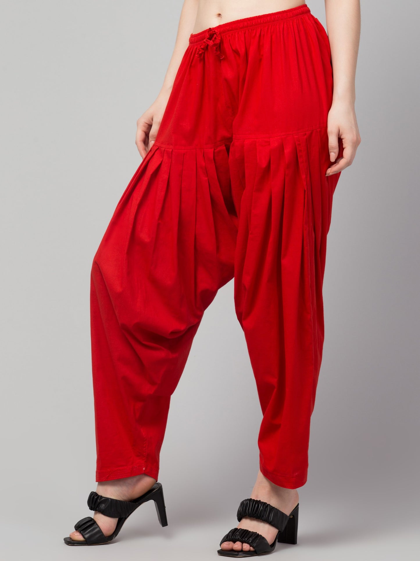 Women's Pleated Patiala Pants, Cotton, Drawstring Waist, Full Length, Regular Fit
