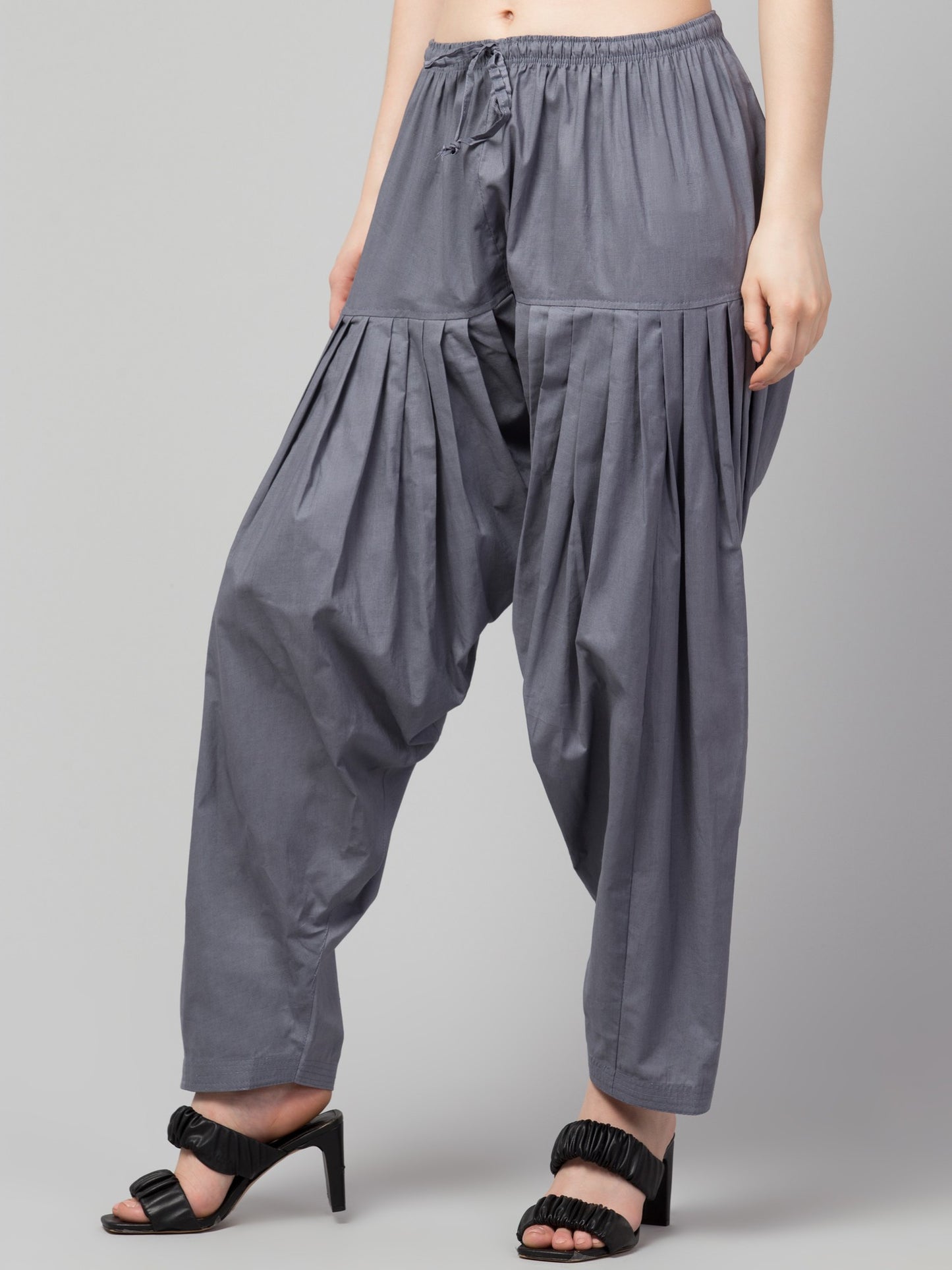 Women's Pleated Patiala Pants, Cotton, Drawstring Waist, Full Length, Regular Fit