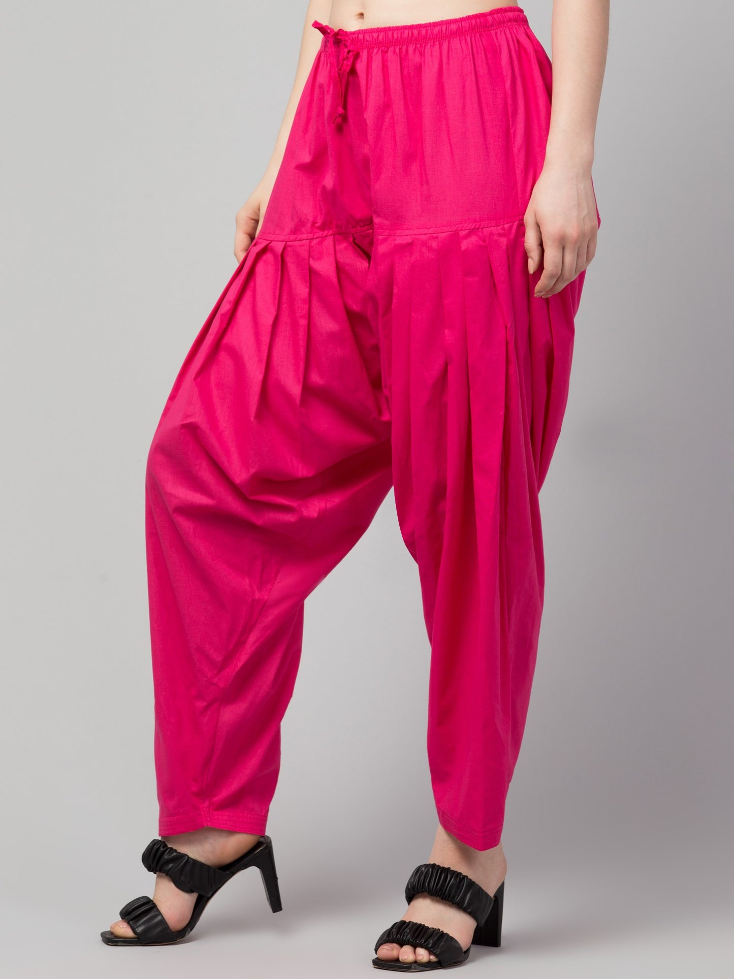 Women's Pleated Patiala Pants, Cotton, Drawstring Waist, Full Length, Regular Fit