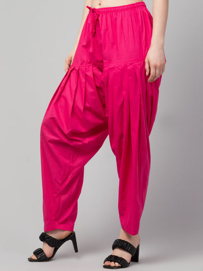 Women's Pleated Patiala Pants, Cotton, Drawstring Waist, Full Length, Regular Fit