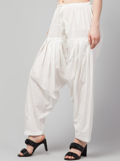 Women's Pleated Patiala Pants, Cotton, Drawstring Waist, Full Length, Regular Fit